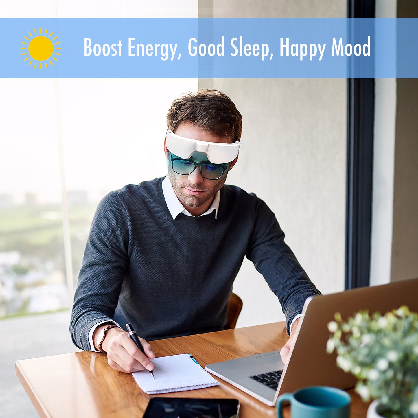 Light Therapy Glasses, Portable & Wearable UV-Free Blue Light Therapy Lamp, Natural Relief for Good Sleep, Happy Mood, Boost Energy and Jet Lag