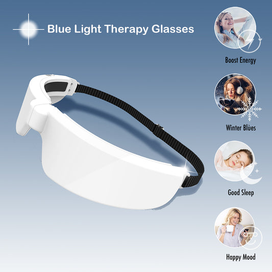 Light Therapy Glasses, Portable & Wearable UV-Free Blue Light Therapy Lamp, Natural Relief for Good Sleep, Happy Mood, Boost Energy and Jet Lag