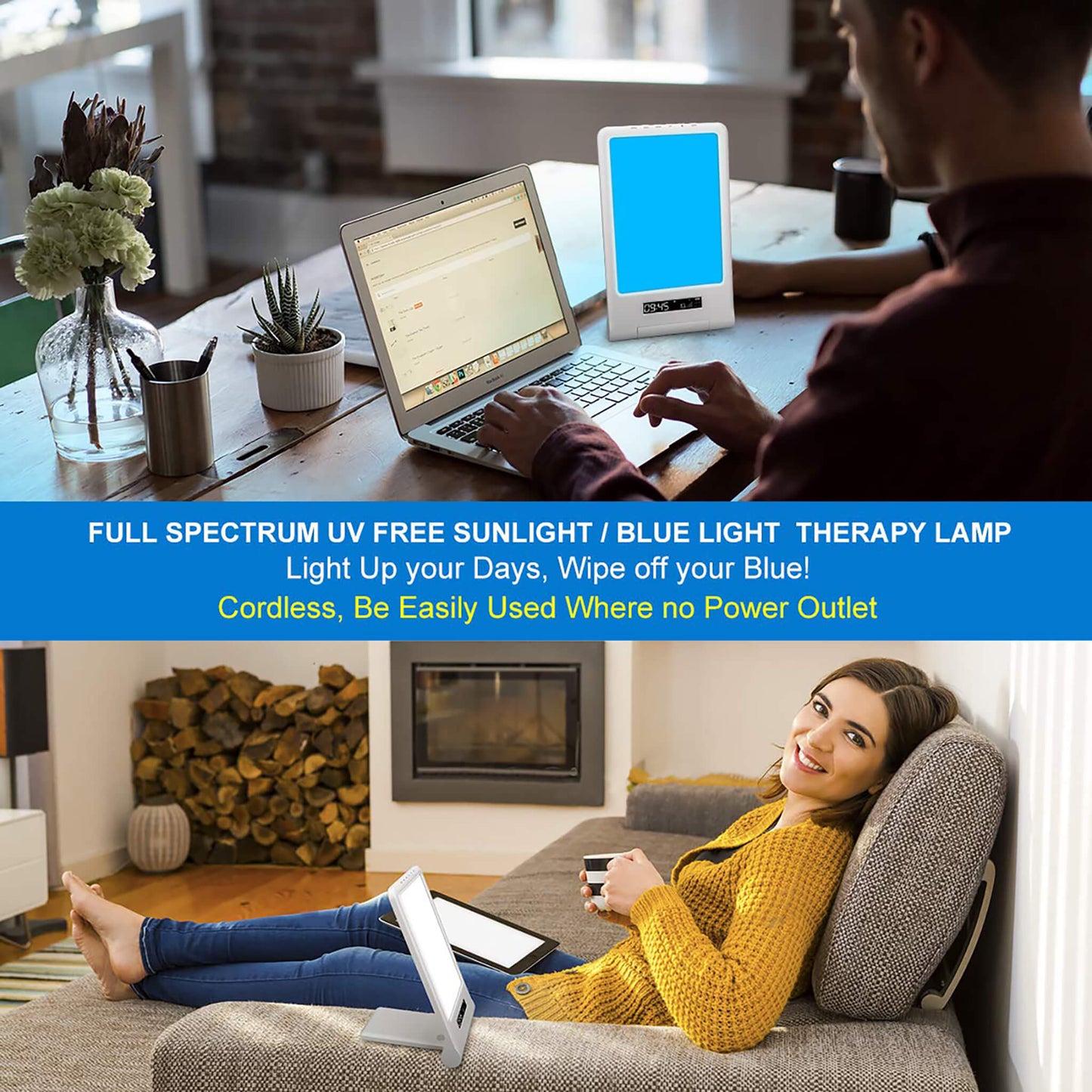Sune Opto Light Therapy Lamp, Rechargeable White and Blue Light Therapy Desk Lamp 10000Lux for Winter Blues, Energy and Focus